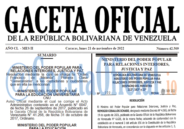 Gaceta Oficial, Gaceta Oficial 42509, Gaceta 42509