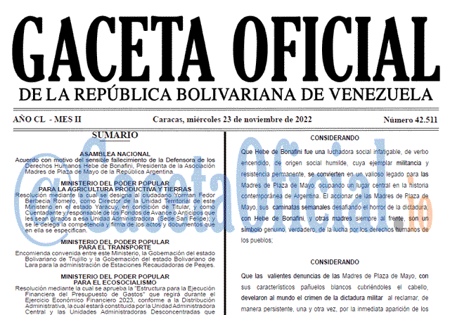 Gaceta Oficial, Gaceta Oficial 42511, Gaceta 42511