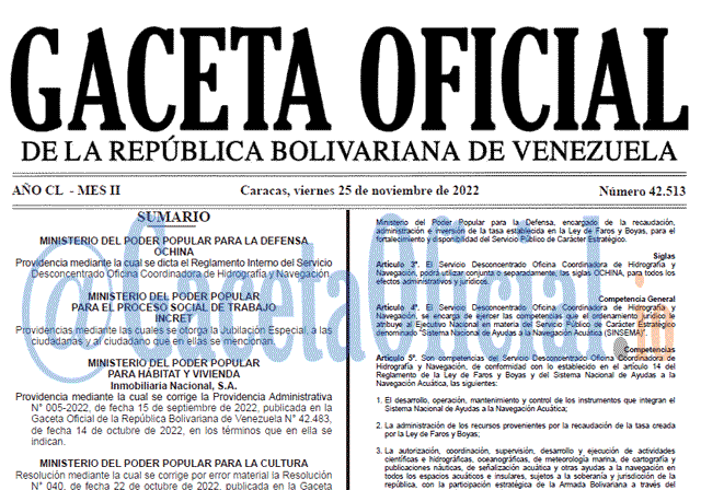 Gaceta Oficial, Gaceta 42513, Gaceta #42513, Gaceta Oficial Venezuela #42513