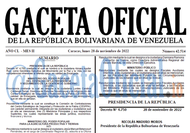 Gaceta Oficial, Gaceta 42514, Gaceta #42514, Gaceta Oficial Venezuela #42514