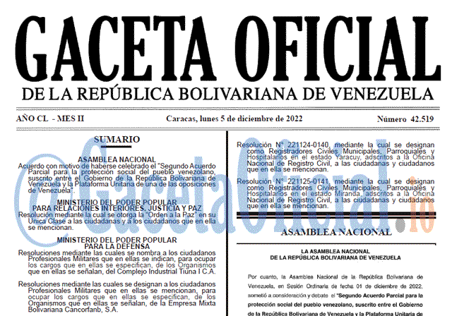 Gaceta Oficial, Gaceta 42519, Gaceta #42519, Gaceta Oficial Venezuela #42519