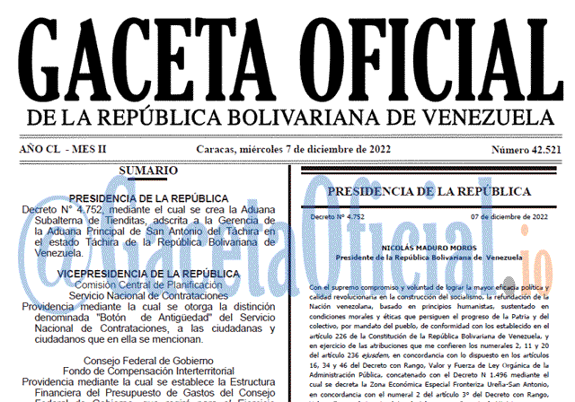 Gaceta Oficial, Gaceta 42521, Gaceta #42521, Gaceta Oficial Venezuela #42521