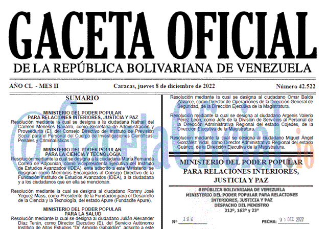 Gaceta Oficial, Gaceta 42522, Gaceta #42522, Gaceta Oficial Venezuela #42522