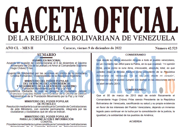 Gaceta Oficial, Gaceta 42523, Gaceta #42523, Gaceta Oficial Venezuela #42523