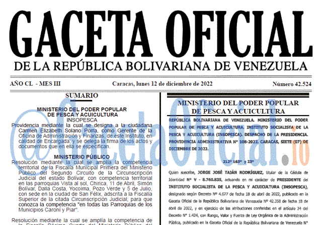 Gaceta Oficial, Gaceta 42524, Gaceta #42524, Gaceta Oficial Venezuela #42524