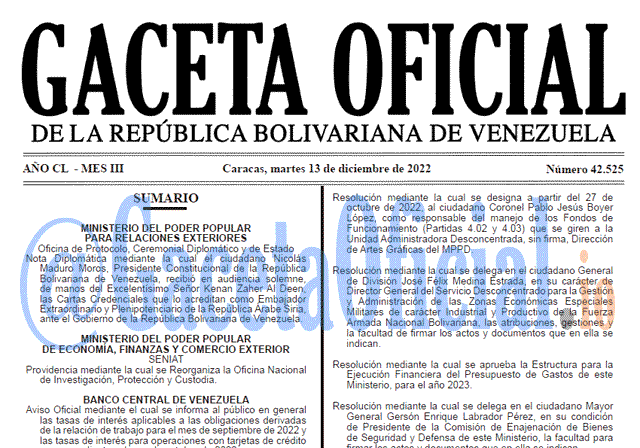 Gaceta Oficial, Gaceta 42525, Gaceta #42525, Gaceta Oficial Venezuela #42525