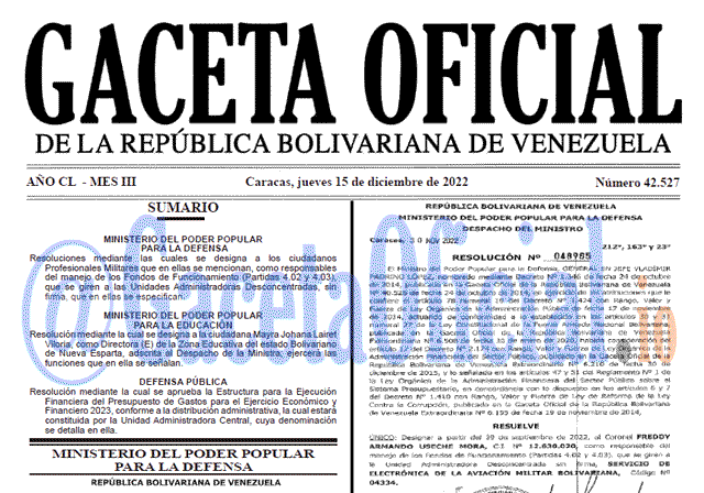 Gaceta Oficial, Gaceta 42527, Gaceta #42527, Gaceta Oficial Venezuela #42527