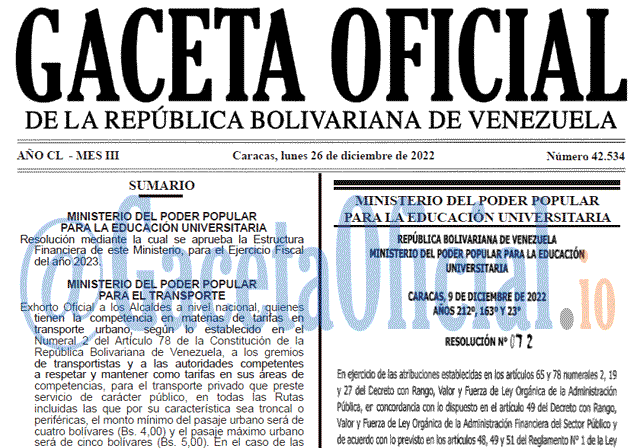 Gaceta Oficial, Gaceta 42534, Gaceta #42534, Gaceta Oficial Venezuela #42534