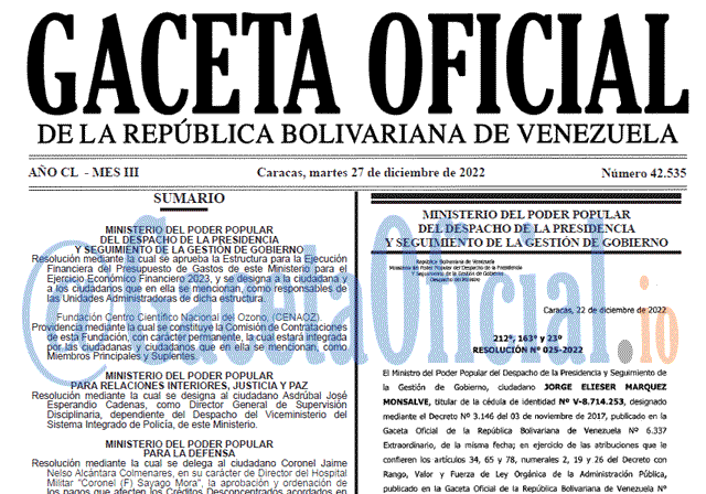 Gaceta Oficial, Gaceta 42535, Gaceta #42535, Gaceta Oficial Venezuela #42535