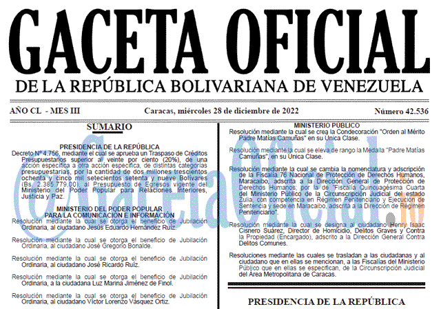 Gaceta Oficial, Gaceta 42536, Gaceta #42536, Gaceta Oficial Venezuela #42536