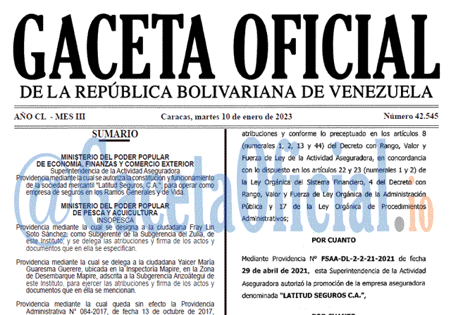 Gaceta Oficial, Gaceta 42545, Gaceta #42545, Gaceta Oficial Venezuela #42545