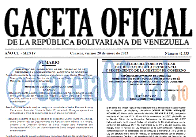 Gaceta Oficial, Gaceta 42553, Gaceta #42553, Gaceta Oficial Venezuela #42553