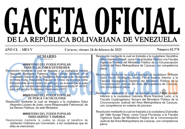 Gaceta Oficial, Gaceta 42576, Gaceta #42576, Gaceta Oficial Venezuela #42576