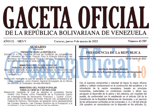 Gaceta Oficial, Gaceta 42585, Gaceta #42585, Gaceta Oficial Venezuela #42585