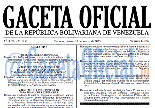 Gaceta Oficial, Gaceta 42586, Gaceta #42586, Gaceta Oficial Venezuela #42586