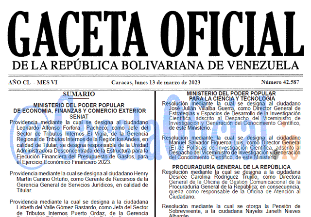 Gaceta Oficial, Gaceta 42587, Gaceta #42587, Gaceta Oficial Venezuela #42587