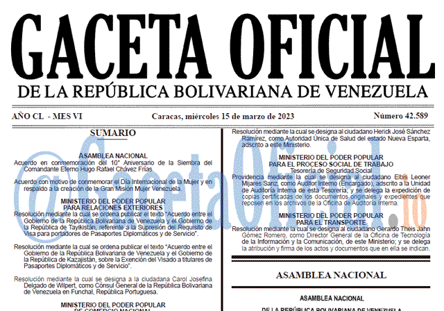 Gaceta Oficial, Gaceta 42589, Gaceta #42589, Gaceta Oficial Venezuela #42589