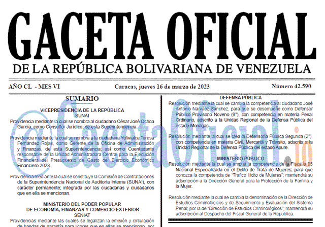 Gaceta Oficial, Gaceta 42590, Gaceta #42590, Gaceta Oficial Venezuela #42590