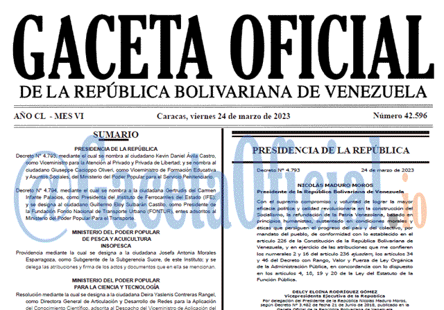 Gaceta Oficial, Gaceta 42596, Gaceta #42596, Gaceta Oficial Venezuela #42596
