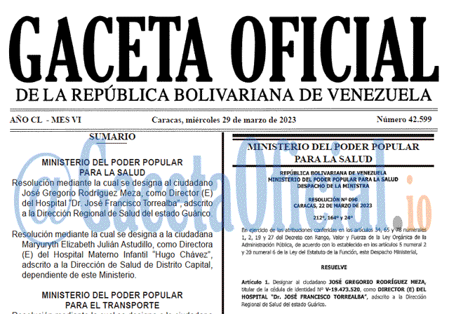 Gaceta Oficial, Gaceta 42599, Gaceta #42599, Gaceta Oficial Venezuela #42599