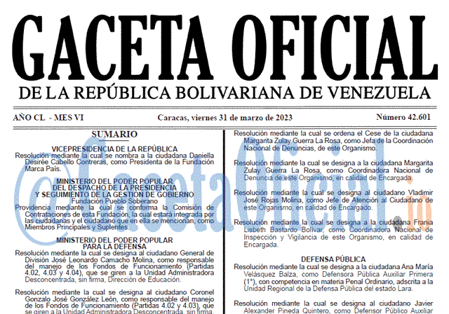 Gaceta Oficial, Gaceta 42601, Gaceta #42601, Gaceta Oficial Venezuela #42601