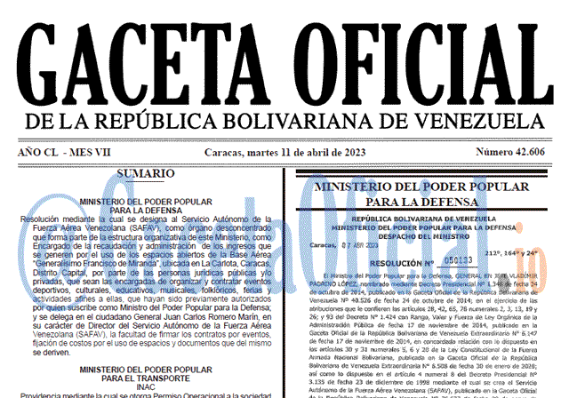 Gaceta Oficial, Gaceta 42606, Gaceta #42606, Gaceta Oficial Venezuela #42606