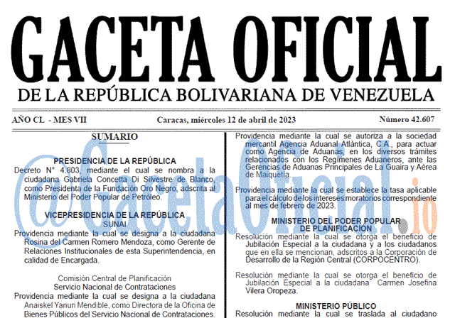 Gaceta Oficial, Gaceta 42607, Gaceta #42607, Gaceta Oficial Venezuela #42607