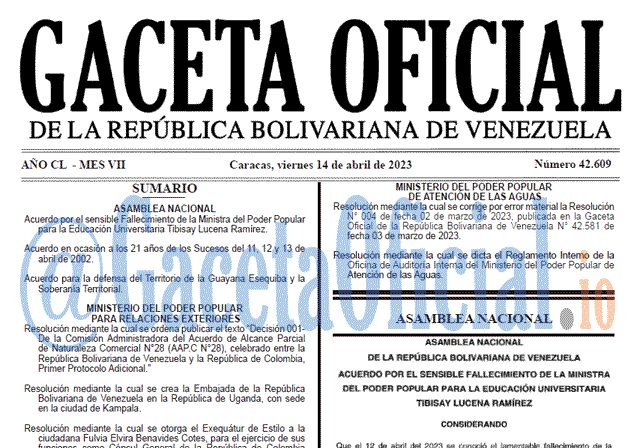 Gaceta Oficial, Gaceta 42609, Gaceta #42609, Gaceta Oficial Venezuela #42609