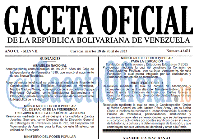 Gaceta Oficial, Gaceta 42611, Gaceta #42611, Gaceta Oficial Venezuela #42611
