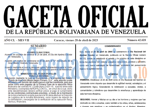 Gaceta Oficial, Gaceta 42618, Gaceta #42618, Gaceta Oficial Venezuela #42618