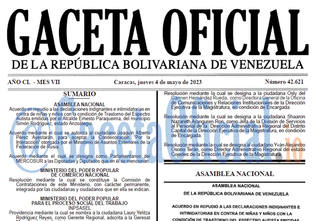 Gaceta Oficial, Gaceta 42621, Gaceta #42621, Gaceta Oficial Venezuela #42621