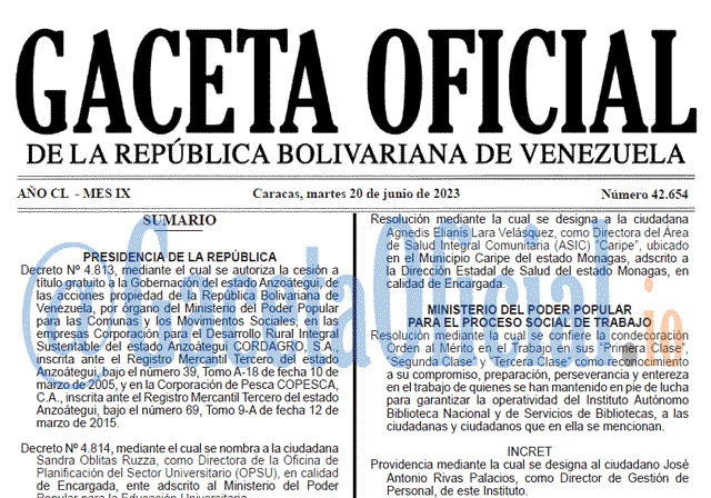 Gaceta Oficial, Gaceta 42654, Gaceta 42654 HD, Gaceta #42654, Gaceta Oficial Venezuela #42654