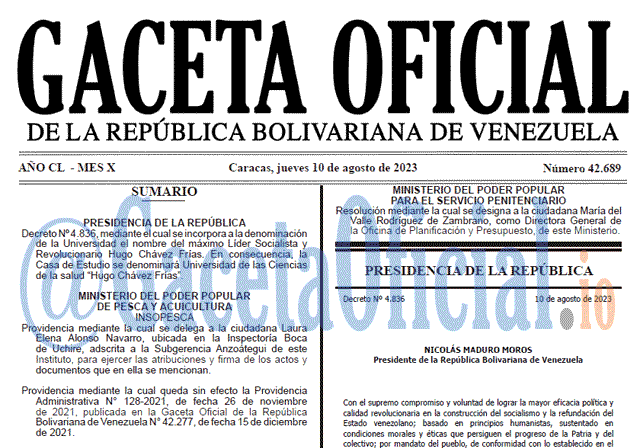 Venezuela Gaceta Oficial 42689 del 10 agosto 2023 Gaceta Oficial, Gaceta 42689, Gaceta 42689 HD, Gaceta #42689, Gaceta Oficial Venezuela #42689