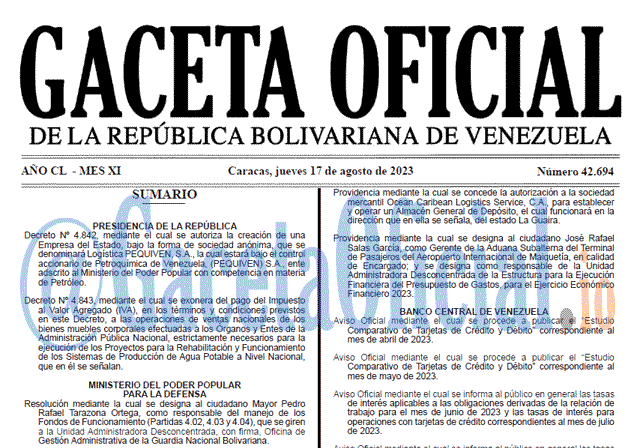 Gaceta Oficial, Gaceta 42694, Gaceta 42694 HD, Gaceta #42694, Gaceta Oficial Venezuela #42694