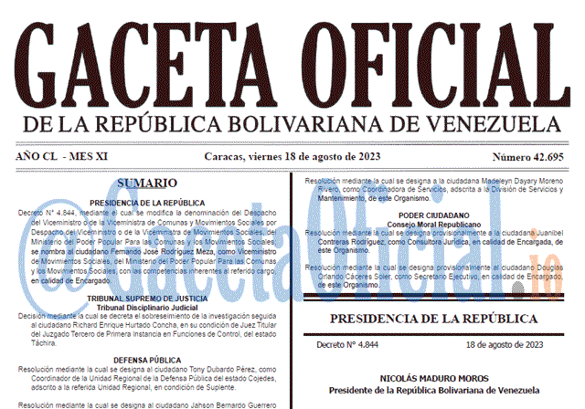Gaceta Oficial, Gaceta 42695, Gaceta 42695 HD, Gaceta #42695, Gaceta Oficial Venezuela #42695