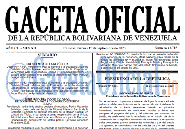 Gaceta Oficial, Gaceta 42715, Gaceta 42715 HD, Gaceta #42715, Gaceta Oficial Venezuela #42715