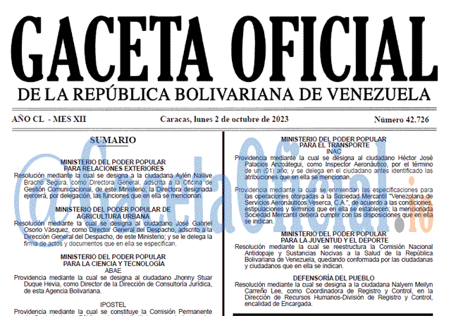 Gaceta Oficial, Gaceta 42726, Gaceta 42726 HD, Gaceta #42726, Gaceta Oficial Venezuela #42726