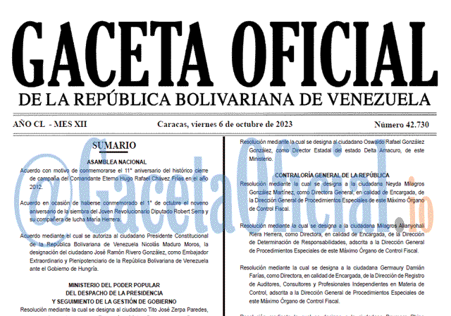 Venezuela Gaceta Oficial 42730 del 6 octubre 2023 Gaceta Oficial, Gaceta 42730, Gaceta 42730 HD, Gaceta #42730, Gaceta Oficial Venezuela #42730
