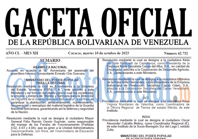 Venezuela Gaceta Oficial 42732 del 10 octubre 2023 Gaceta Oficial, Gaceta 42732, Gaceta 42732 HD, Gaceta #42732, Gaceta Oficial Venezuela #42732