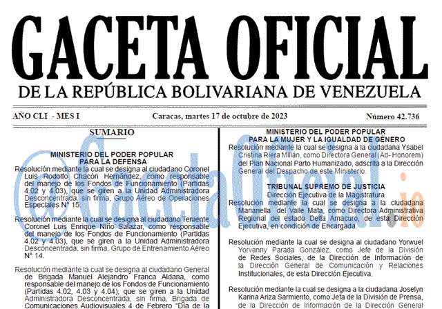 Venezuela Gaceta Oficial 42736 del 17 octubre 2023 Gaceta Oficial, Gaceta 42736, Gaceta 42736 HD, Gaceta #42736, Gaceta Oficial Venezuela #42736