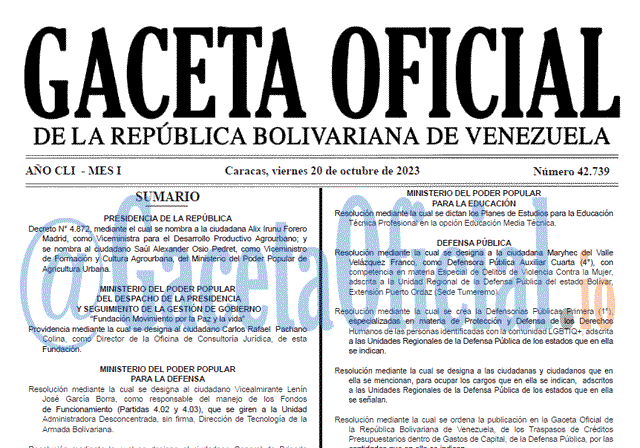 Venezuela Gaceta Oficial 42739 del 20 octubre 2023 Gaceta Oficial, Gaceta 42739, Gaceta 42739 HD, Gaceta #42739, Gaceta Oficial Venezuela #42739
