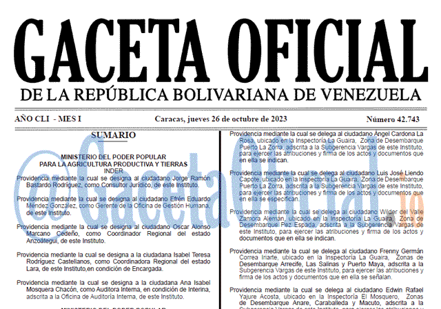 Venezuela Gaceta Oficial 42743 del 26 Octubre 2023 Gaceta Oficial, Gaceta 42743, Gaceta 42743 HD, Gaceta #42743, Gaceta Oficial Venezuela #42743