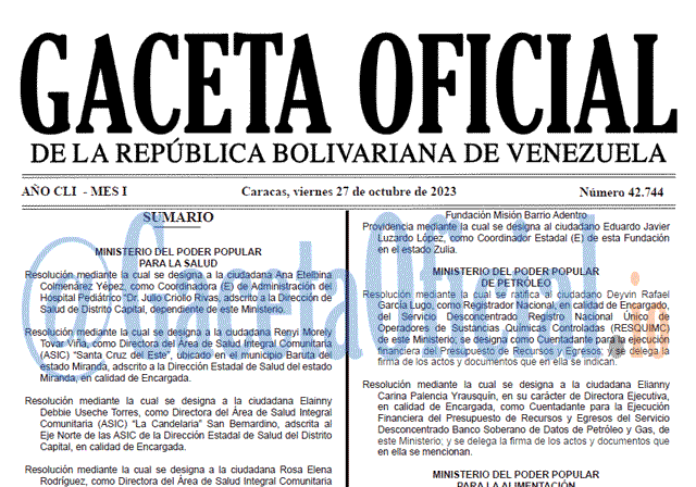 Gaceta Oficial, Gaceta 42744, Gaceta 42744 HD, Gaceta #42744, Gaceta Oficial Venezuela #42744