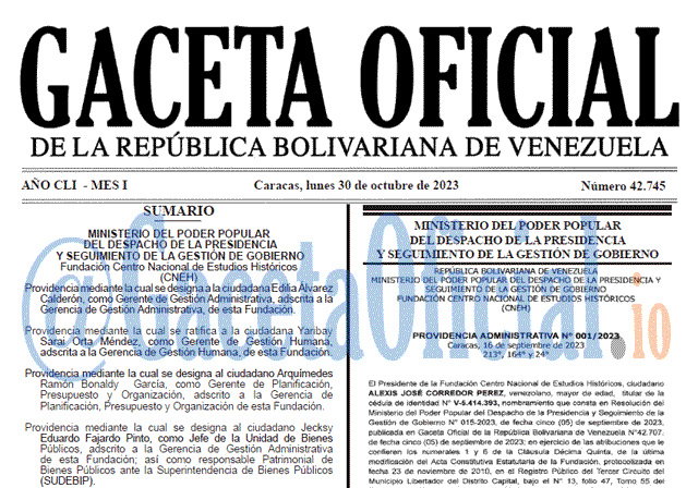 Venezuela Gaceta Oficial 42745 del 30 Octubre 2023 Gaceta Oficial, Gaceta 42745, Gaceta 42745 HD, Gaceta #42745, Gaceta Oficial Venezuela #42745