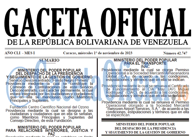 Venezuela Gaceta Oficial 42747 del 1 Noviembre 2023 Gaceta Oficial, Gaceta 42747, Gaceta 42747 HD, Gaceta #42747, Gaceta Oficial Venezuela #42747