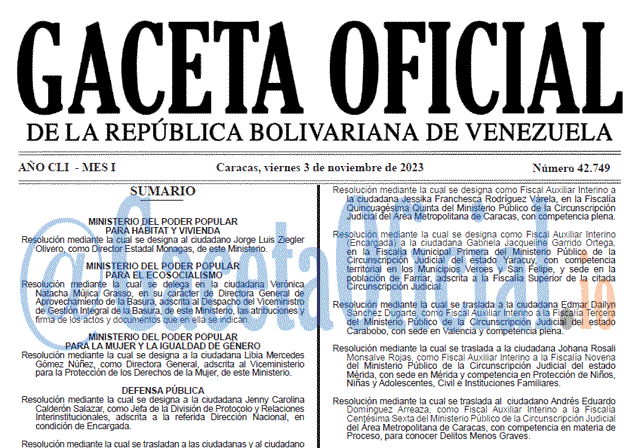 Venezuela Gaceta Oficial 42749 del 3 noviembre 2023 Gaceta Oficial, Gaceta 42749, Gaceta 42749 HD, Gaceta #42749, Gaceta Oficial Venezuela #42749