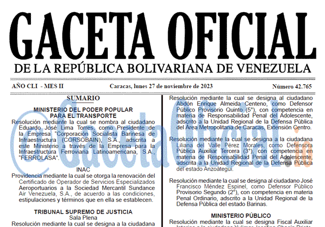 Gaceta Oficial, Gaceta 42765, Gaceta 42765 HD, Gaceta #42765, Gaceta Oficial Venezuela #42765