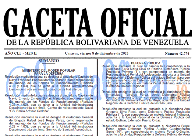 Gaceta Oficial, Gaceta 42774, Gaceta 42774 HD, Gaceta #42774, Gaceta Oficial Venezuela #42774