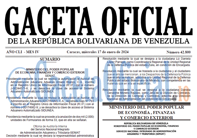 Gaceta Oficial, Gaceta 42800, Gaceta 42800 HD, Gaceta #42800, Gaceta Oficial Venezuela #42800