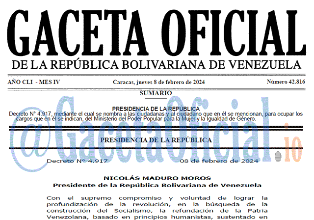 Venezuela Gaceta Oficial 42816 del 8 Febrero 2024 Gaceta Oficial, Gaceta 42816, Gaceta 42816 HD, Gaceta #42816, Gaceta Oficial Venezuela #42816